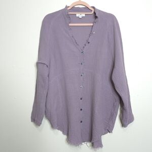Urban Daizy Gauzy Cotton Button Up Top Boho Raw Hem Oversized Size Medium